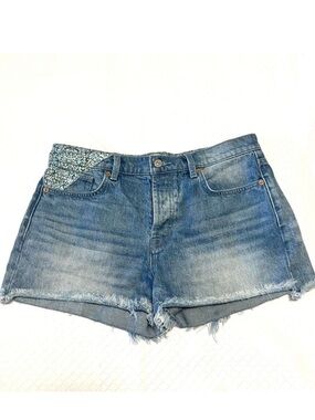 7 For All Mankind Monroe Cutoff Jean Shorts Mini Floral Patches Size 30